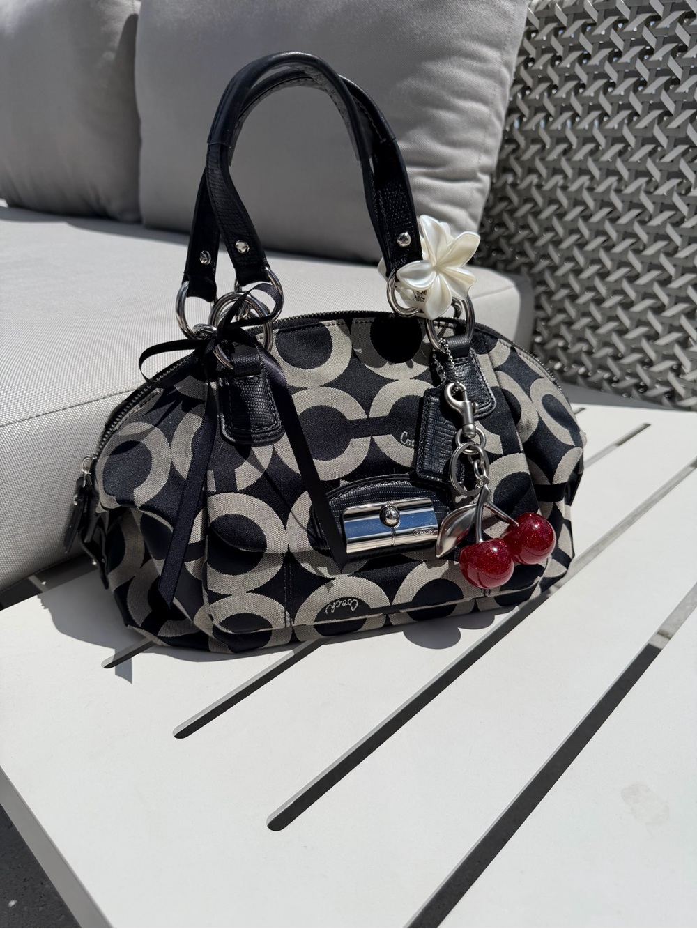 vintage  Coach Black and Grey Canvas Kristin Shoulder Bag